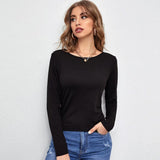 Cross-border European and American women's clothing, hollow backless running, breathable fitness clothing, bottoming blouse, strappy T-shirt, long-sleeved knitted sweater
