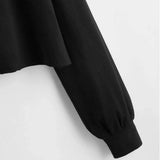 Women Long Sleeve Fashion Short Style Pullover Print Street Trendy Black Cotton Coat