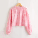 Women Embroidered Butterfly Print Long Sleeve Tie Dye Temperament Top