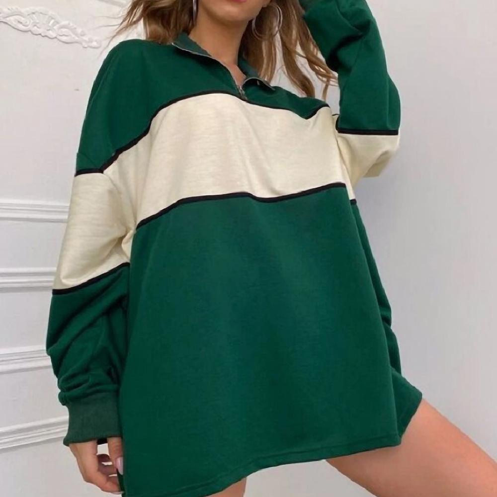 New Women Stand Collar Loose Contrast Large Size Sweatshirt