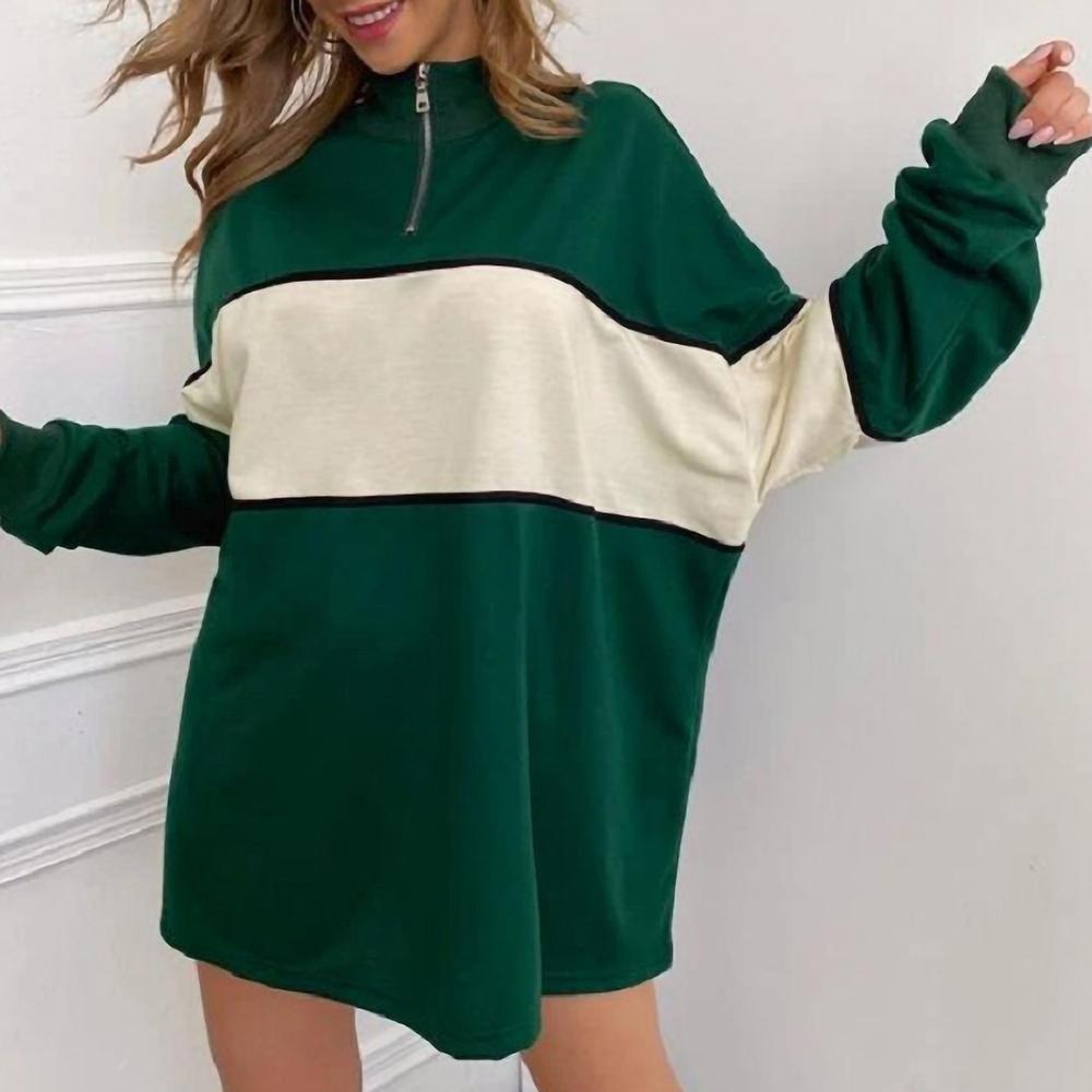 New Women Stand Collar Loose Contrast Large Size Sweatshirt