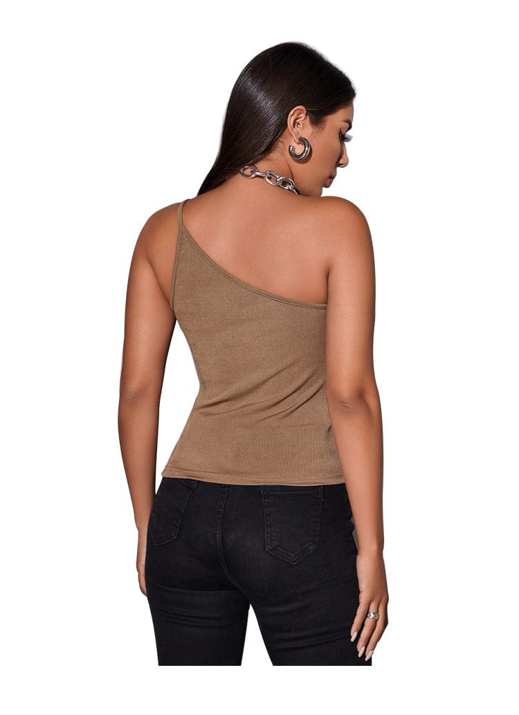 European and American women's sexy one-shoulder vest strapless backless camisole creative diagonal neckline top