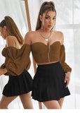 European and American cross-border women's clothing navel off shoulder elastic mouth long sleeves front opening zipper tube top short stitching sexy vest