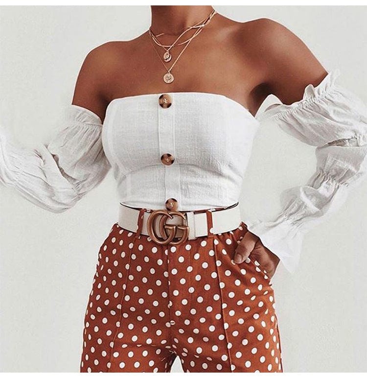 Europe and the United States cross-border foreign trade women's clothing navel strapless elastic mouth long sleeves front button tube top short stitching sexy