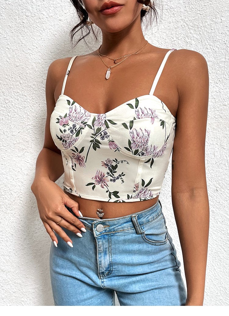 European and American women's clothing explosions spring and summer floral sexy navel camisole with women's tops