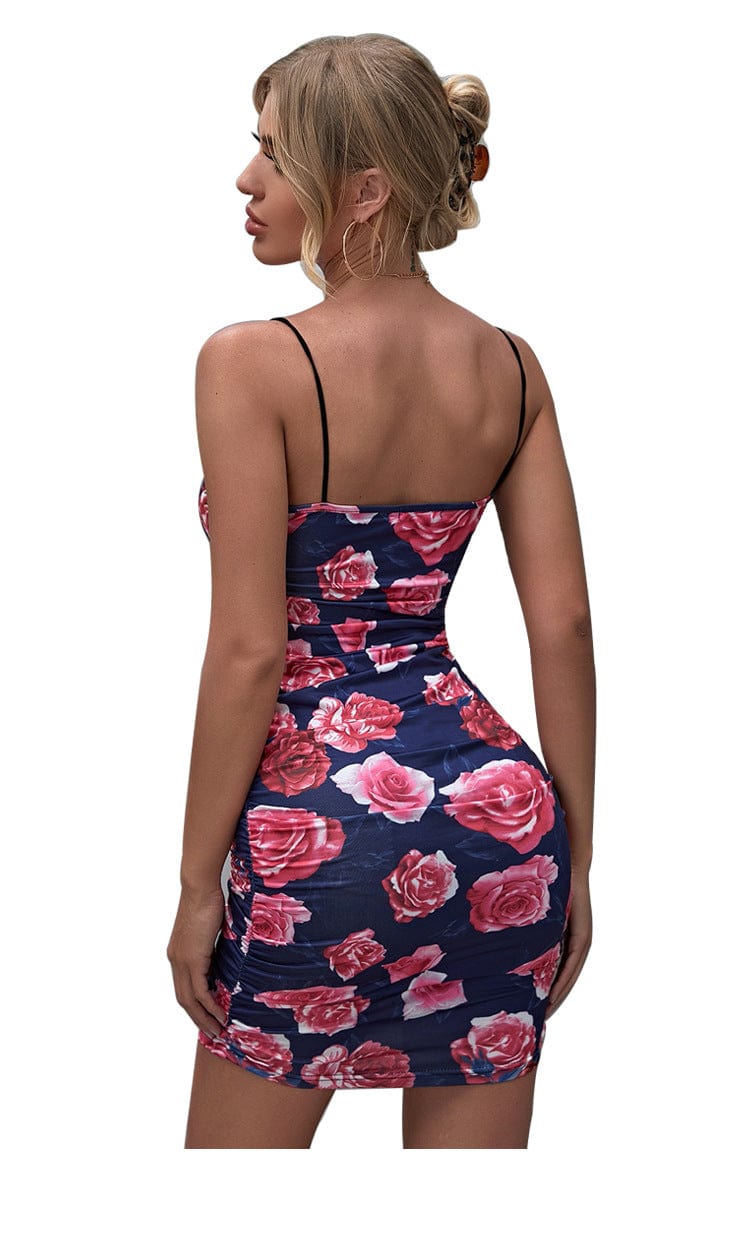 Good quality European and American women's dresses, floral skirts, printed dresses, wrinkled sexy bag hips, slim suspender dresses