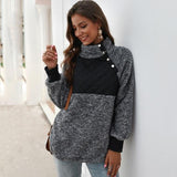 Sweatshirts Women Long Sleeve Patchwork Color Fahsion Autumn Winter Pullover Black Ladies Plush Warm Tops Clothing