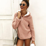 Hoodies Sweatshirts Women Long Sleeve Autumn Winter Plush Top Pocket Streetwear Female Zipper Pink Sweatshirt