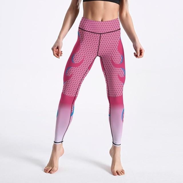 Pink New Fashion Style Workout Sportswear High Waist Skinny Leggings Polyester Elastic Force Breathable Fitness Leggings