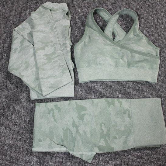 2PCS Camouflage Camo Yoga Set Sports Wear For Women Gym Fitness Clothing Booty Yoga Leggings + Sport Bra GYM Sport Suit
