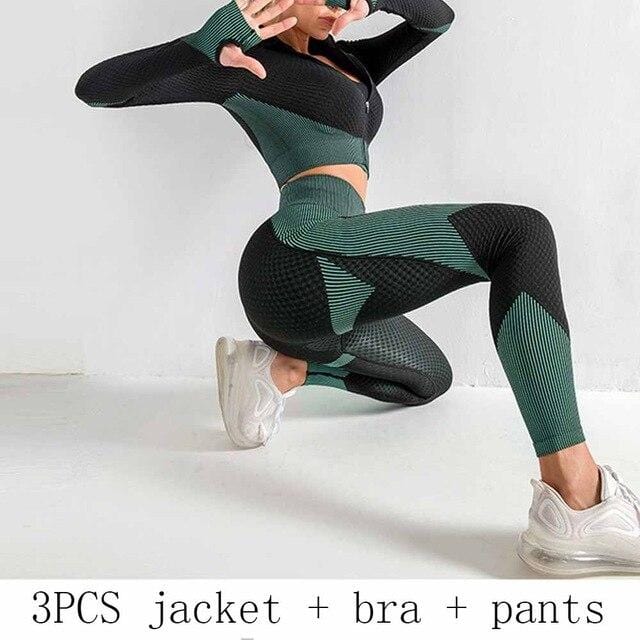 New Ladies Yoga Sports Zip Outerwear Bra and Pants Set Outdoor Running Fitness Sports Yoga Set womens tracksuit Sportswear