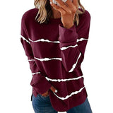 New Autumn Tops Large Size Women Tie Dye Stripe T Shirt Casual Long Sleeve Oversized Loose Tee Shirt Fashion Ladies Top