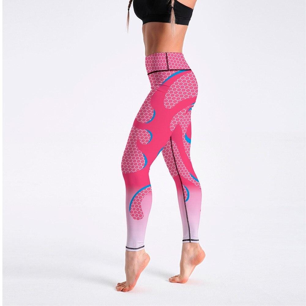 Pink New Fashion Style Workout Sportswear High Waist Skinny Leggings Polyester Elastic Force Breathable Fitness Leggings