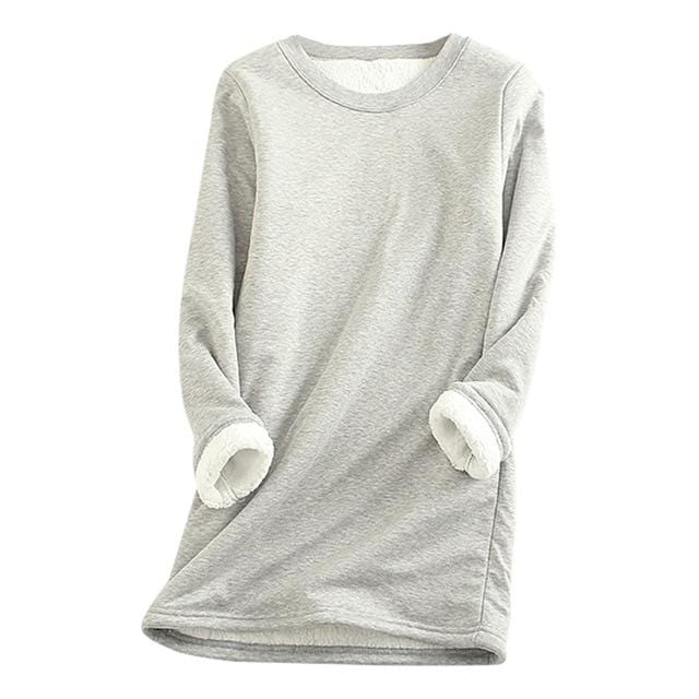 Winter Women Thick Fleece Sweatshirt Velvet Warm Solid O-neck Underwear Blouse Tops