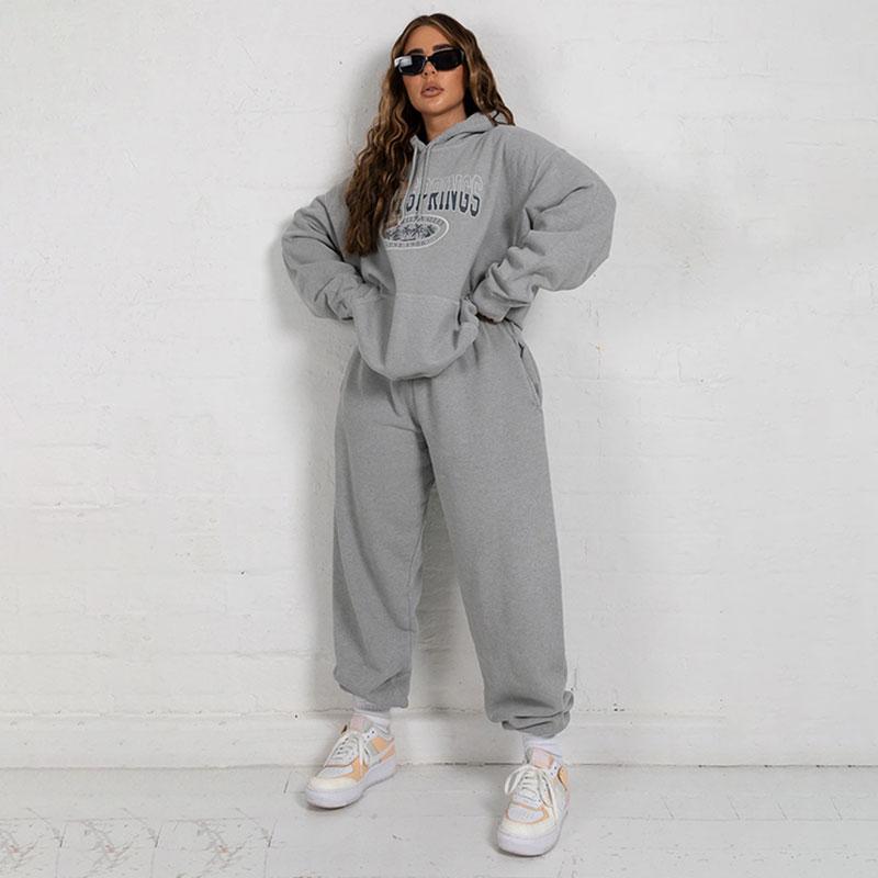 Sweatshirts Vintage Gray Letter Printing Hoodie Women Casual Loose Pullovers 2020Autumn Warm Hoodies Oversized Chic French Style